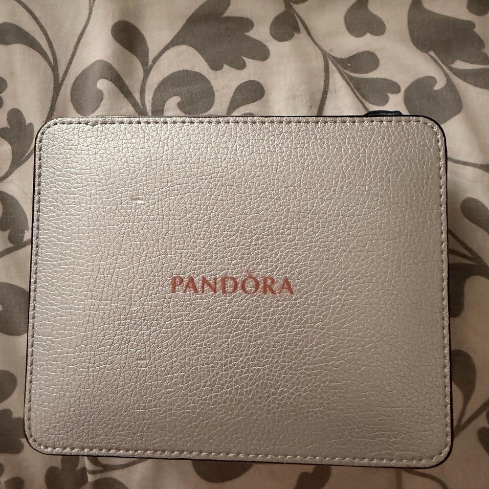 Pandora Metallic Silver Jewelry Case with Rose Gold Logo